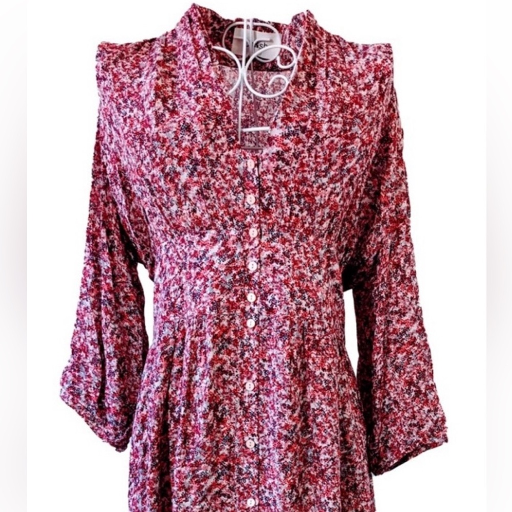 BA&SH Paris Liberty Floral Print Dress French Girl Chic Red & Blue M Never Worn! - Picture 5 of 5